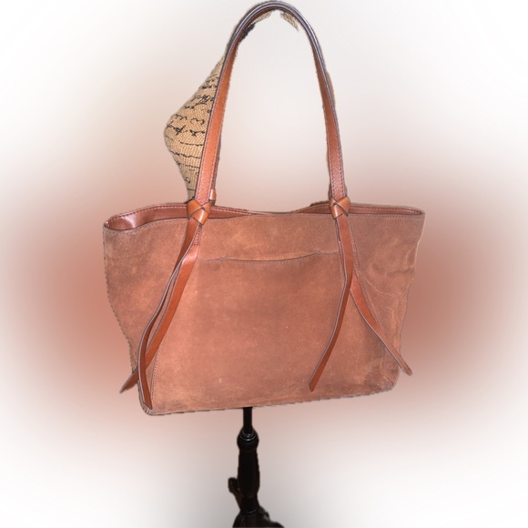 Fossil Cow Suede Rayna Large Boho Western Brown Leather Tote Purse Bag Fringe - Picture 5 of 15